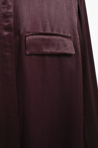 Burgundy Silk Satin Textured Shirt with Pocket Decor