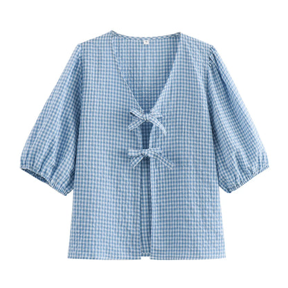 Stripe Bow Blouse: Fashion Puff Sleeve Shirt