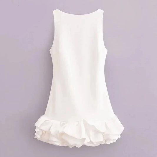 Sleeveless White Ruffle Bodycon Mini Dress