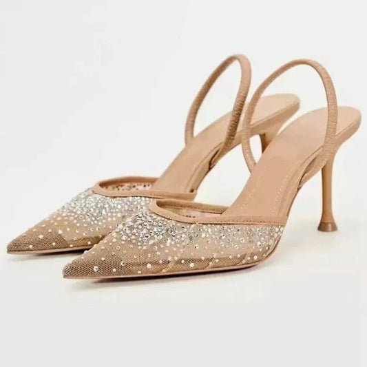 Elegant Pointed Toe Shoes with Rhinestone Design, Thin Heel