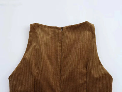 Brown Corduroy Mini Dress