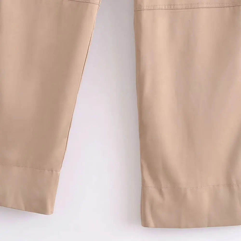 Vintage High Waist Satin Cargo Pants with Pockets for Women