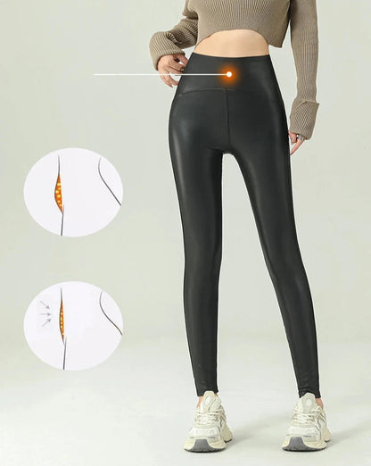 High-Waist Fleece PU Leather Leggings - Warm & Sexy Autumn/Winter