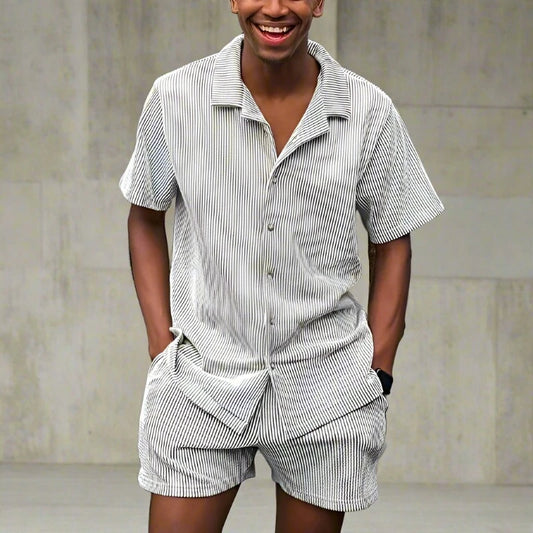 Casual Lapel Button Shirt & Shorts Set