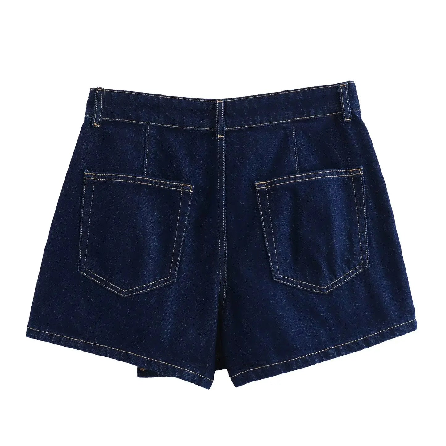 Denim Blue Asymmetrical Shorts Suit with Turn-Down Collar Shirt