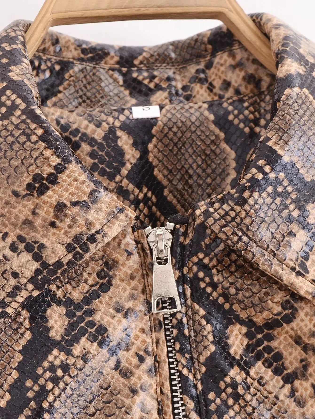 Snake Print Imitation Leather Jacket