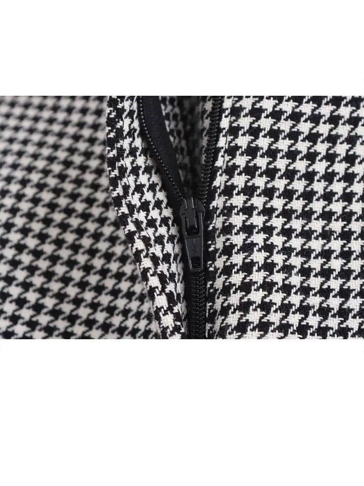 Women's Autumn Houndstooth Blazer & Wide Leg Pants Suit Set