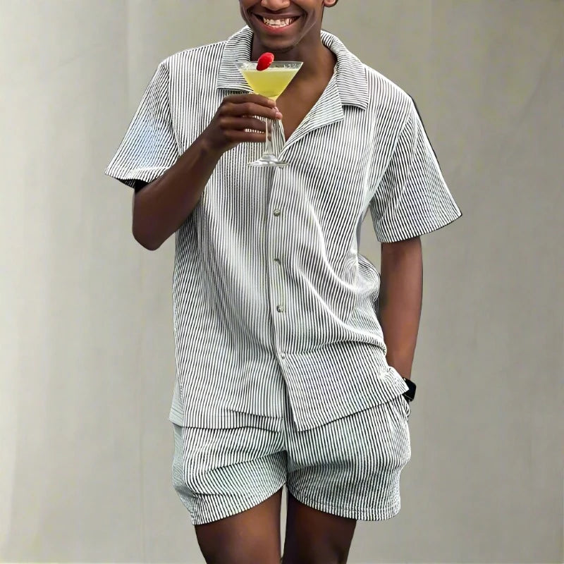 Casual Lapel Button Shirt & Shorts Set