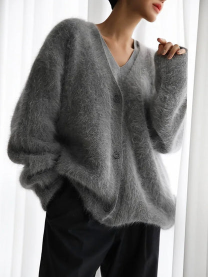 V-Neck Long-Sleeved Loose Knitted Cardigan