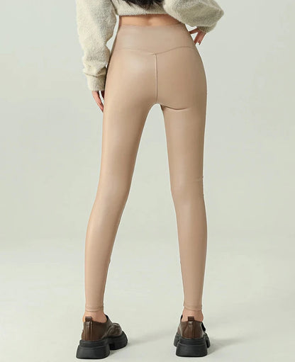 High-Waist Fleece PU Leather Leggings - Warm & Sexy Autumn/Winter