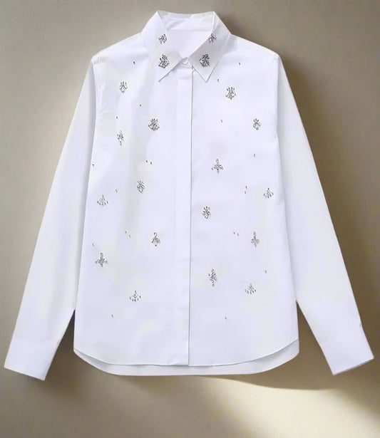 Timeless Elegance:  Women's Shirts with Puff Sleeve Collar and Jewel Decoration