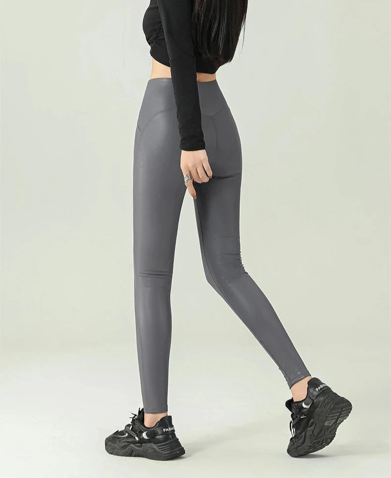 High-Waist Fleece PU Leather Leggings - Warm & Sexy Autumn/Winter