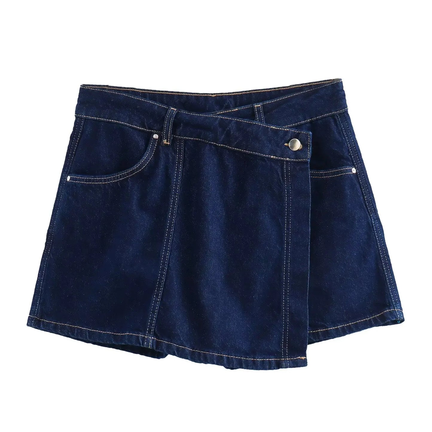 Denim Blue Asymmetrical Shorts Suit with Turn-Down Collar Shirt