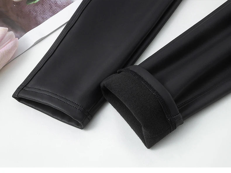 High-Waist Fleece PU Leather Leggings - Warm & Sexy Autumn/Winter