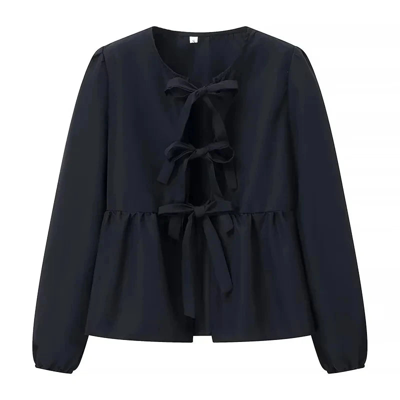 Stripe Bow Blouse: Fashion Puff Sleeve Shirt