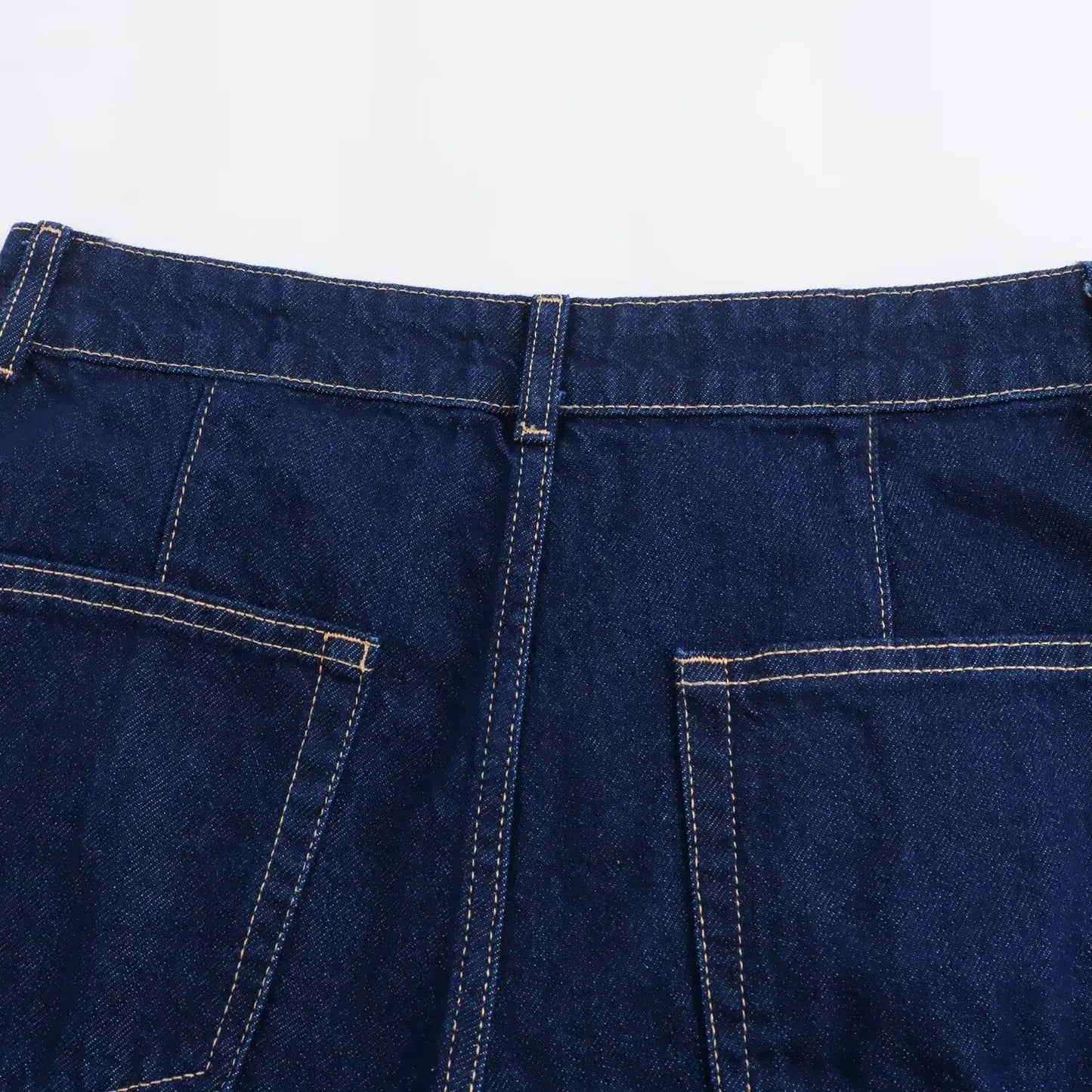 Denim Blue Asymmetrical Shorts Suit with Turn-Down Collar Shirt