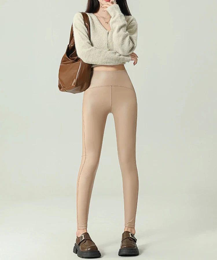 High-Waist Fleece PU Leather Leggings - Warm & Sexy Autumn/Winter