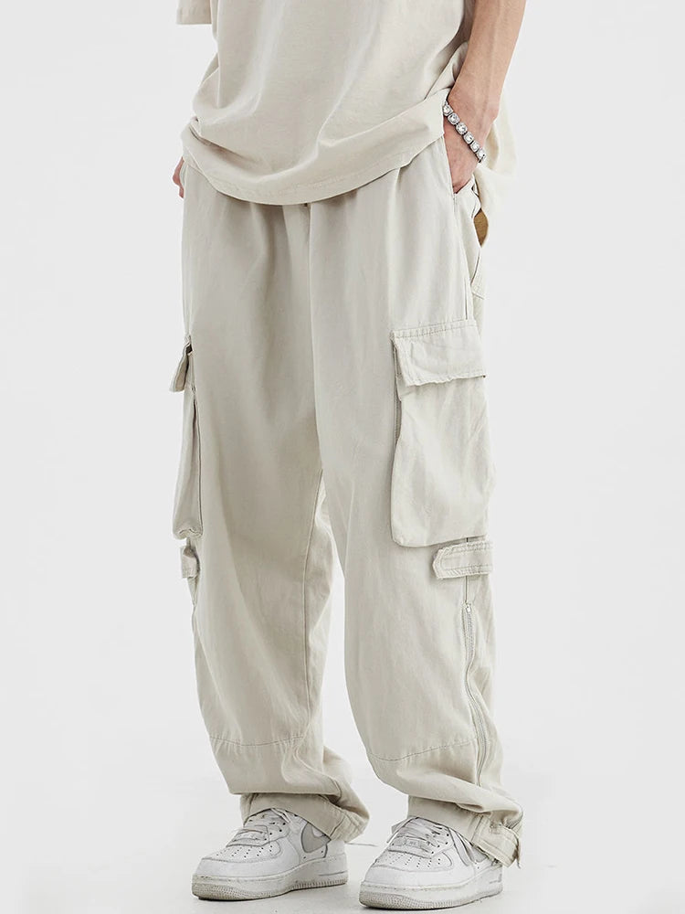 White Cargo Pants for Men - Hip Hop Streetwear Vintage Safari Style