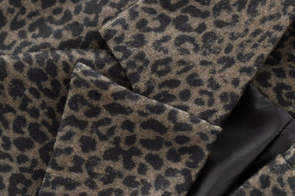 Chic Leopard Long Coat with Lapel and Pockets