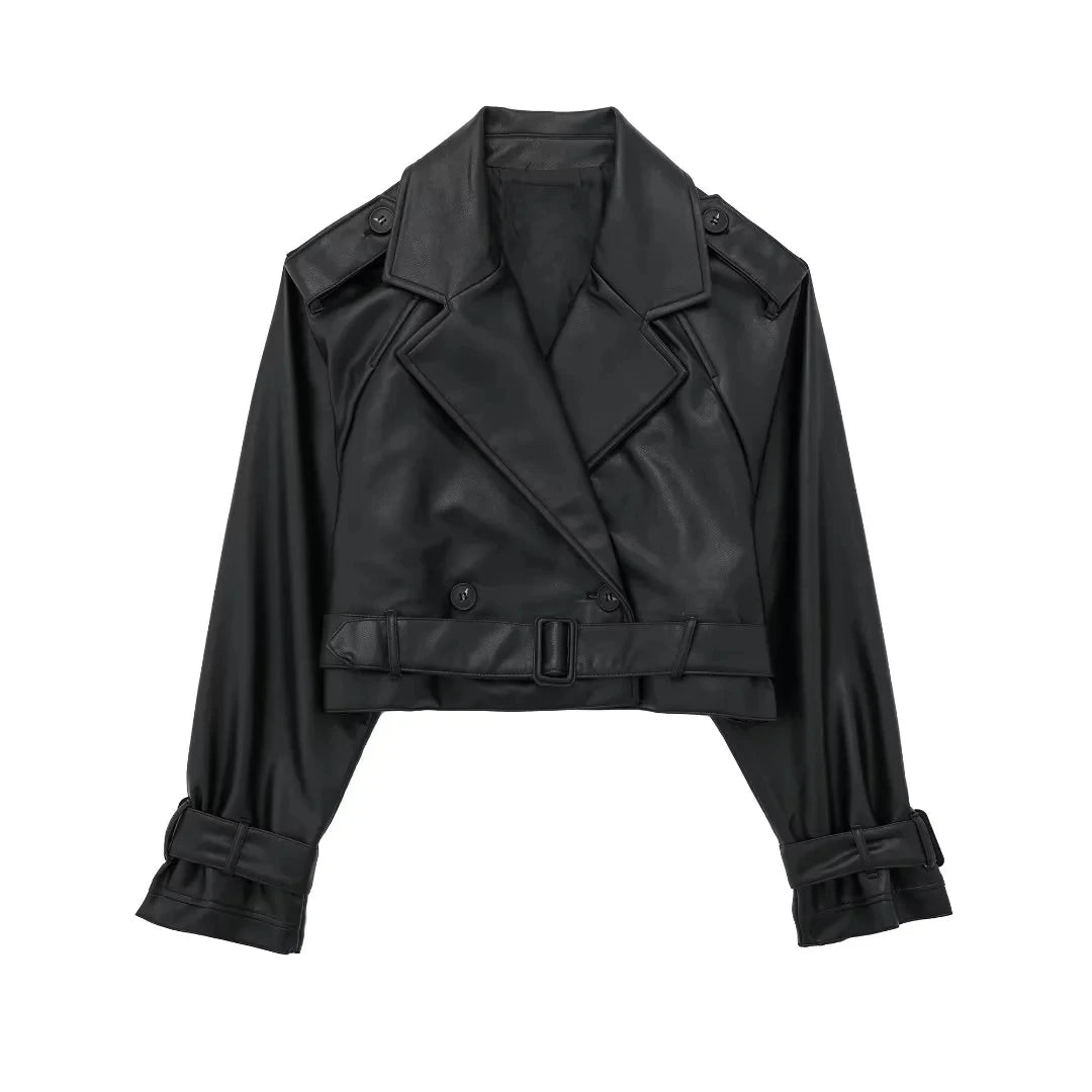 Faux Leather Cropped Jacket