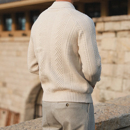 Knitted Polo Shirt with Zipper and Turn-down Collar