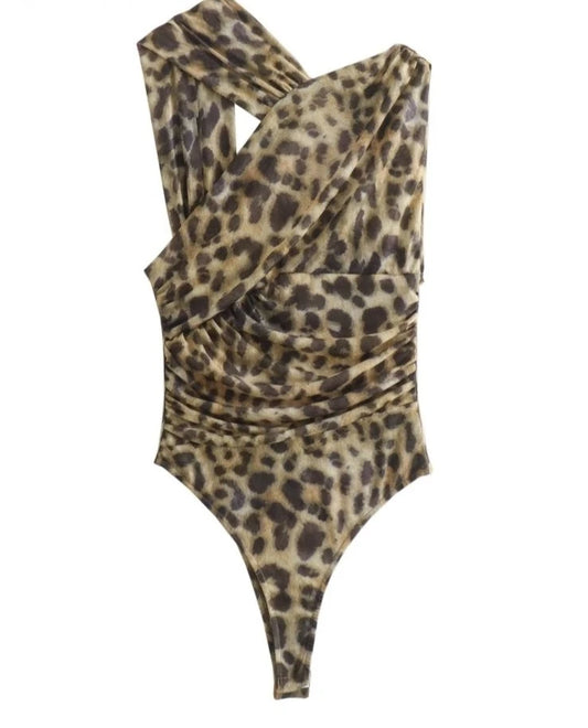 Asymmetric Leopard Bodysuit