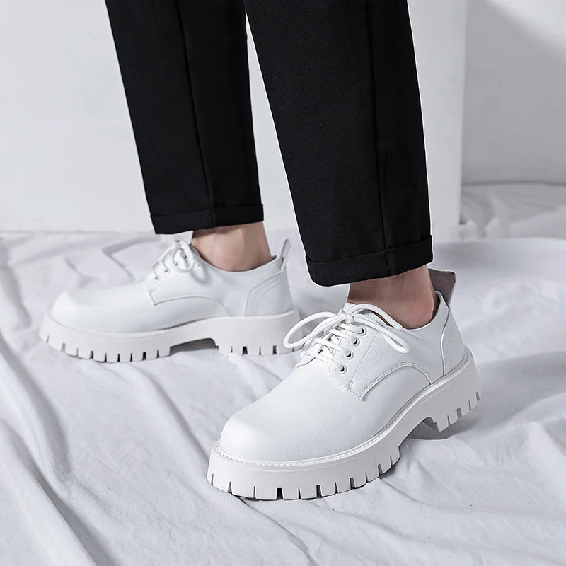 Men's White Lace-Up Oxford Shoes - Breathable Leather Casual Loafers