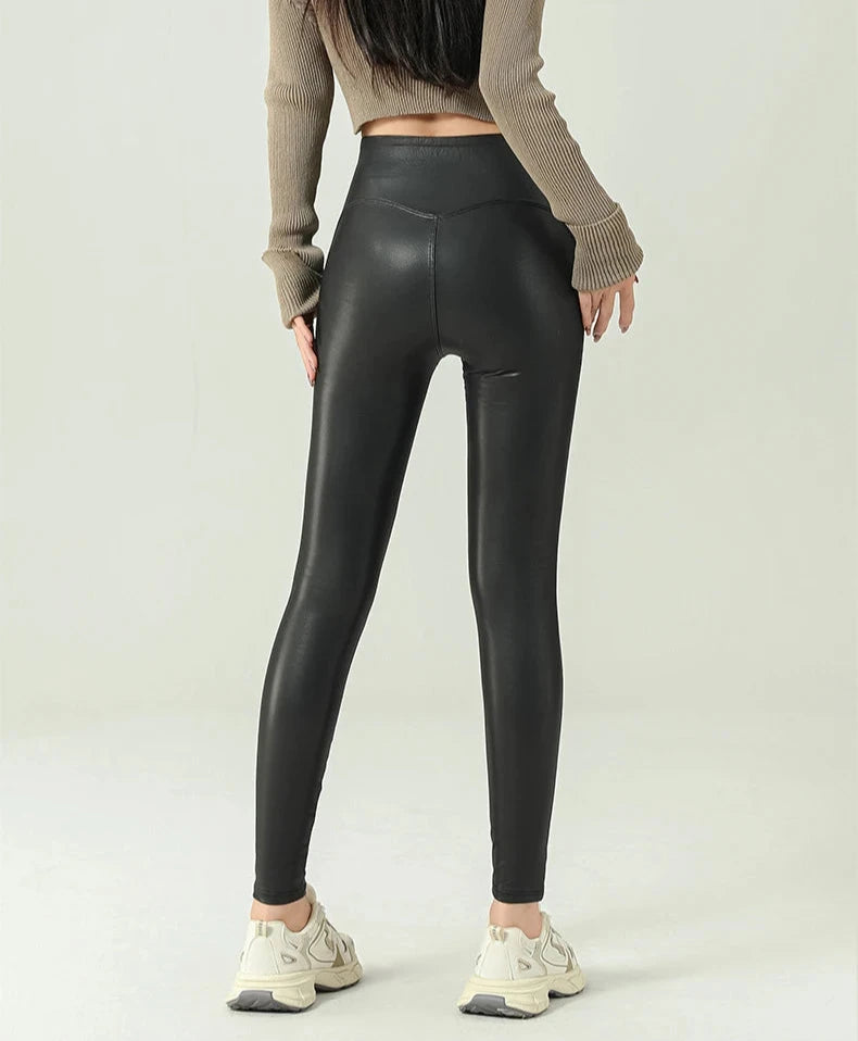 High-Waist Fleece PU Leather Leggings - Warm & Sexy Autumn/Winter