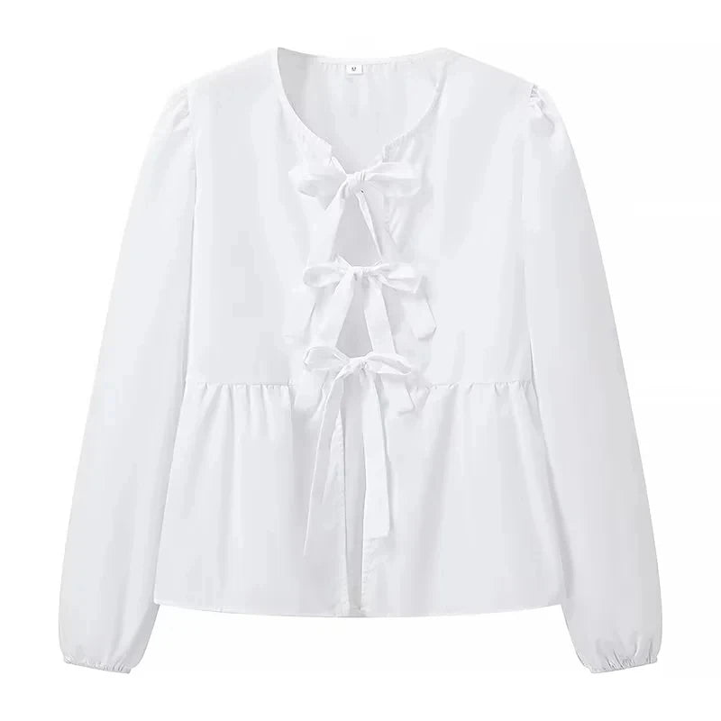 Stripe Bow Blouse: Fashion Puff Sleeve Shirt