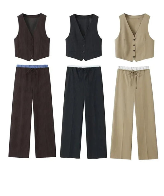 Vest and Wide Leg Pants Set