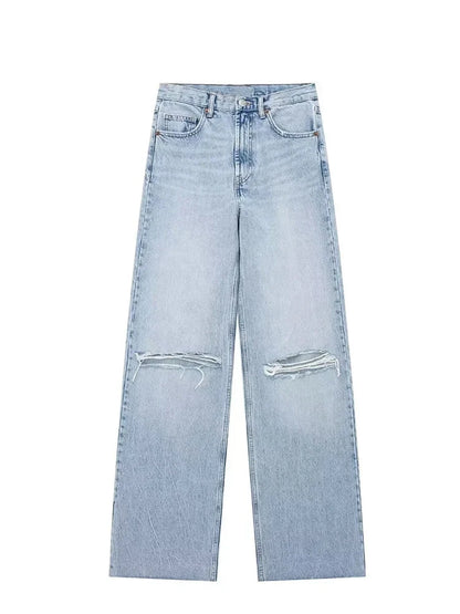 Vintage High Waist Ripped Denim Jeans – Wide Leg Y2K Style for Women