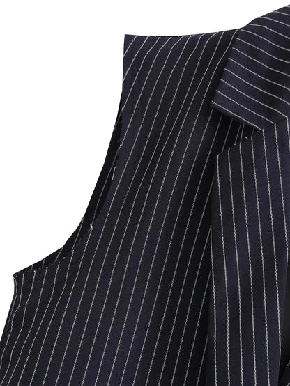 Striped Power Set - Wide Pants Suits V Neck Blazer