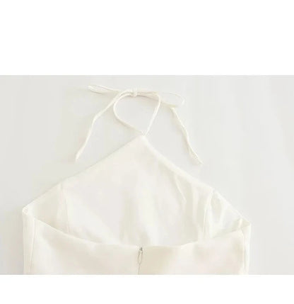 White Backless Sleeveless Short Top