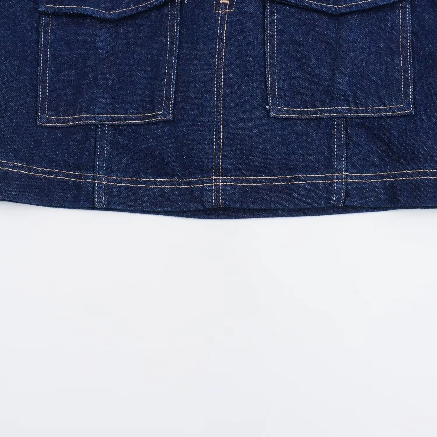 Denim Blue Asymmetrical Shorts Suit with Turn-Down Collar Shirt