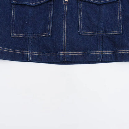 Denim Blue Asymmetrical Shorts Suit with Turn-Down Collar Shirt