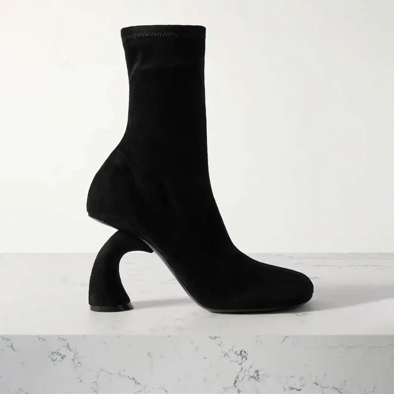 Black Women's High Heels Ankle Boots with Side Zipper