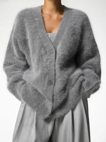 V-Neck Long-Sleeved Loose Knitted Cardigan