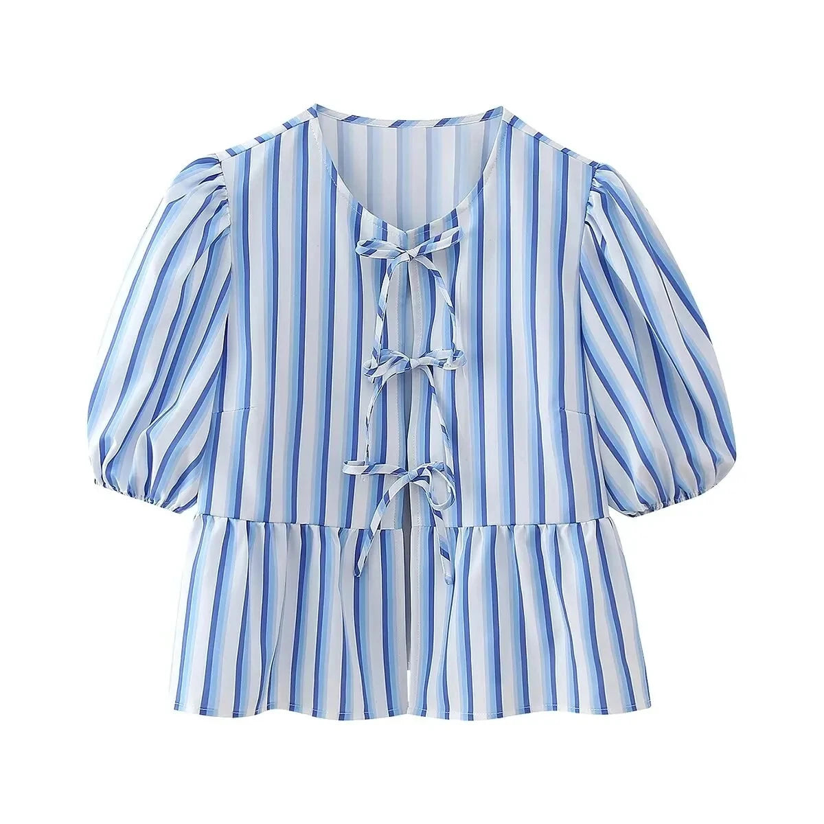 Stripe Bow Blouse: Fashion Puff Sleeve Shirt