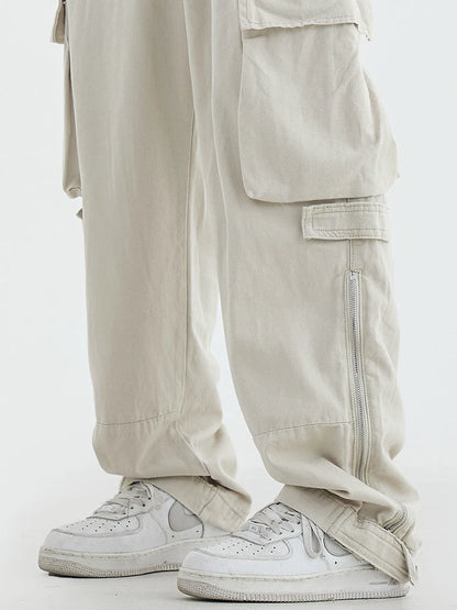 White Cargo Pants for Men - Hip Hop Streetwear Vintage Safari Style