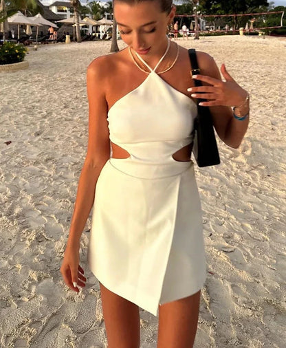 White Backless Sleeveless Short Top