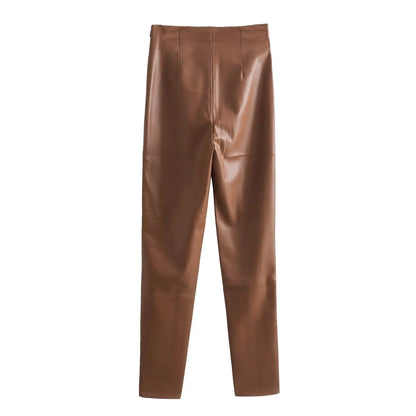 High Waist Faux Leather Pants – Stylish Slim Fit for Women