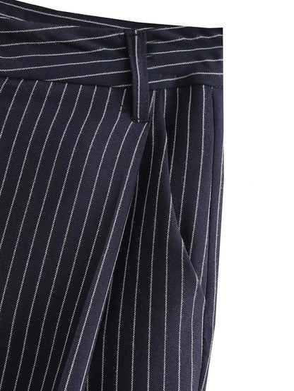 Striped Power Set - Wide Pants Suits V Neck Blazer