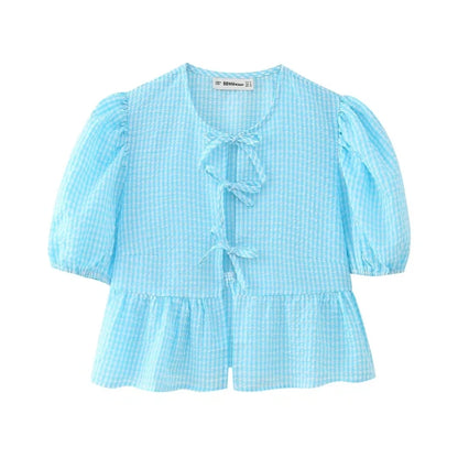 Stripe Bow Blouse: Fashion Puff Sleeve Shirt