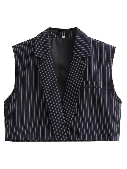 Striped Power Set - Wide Pants Suits V Neck Blazer