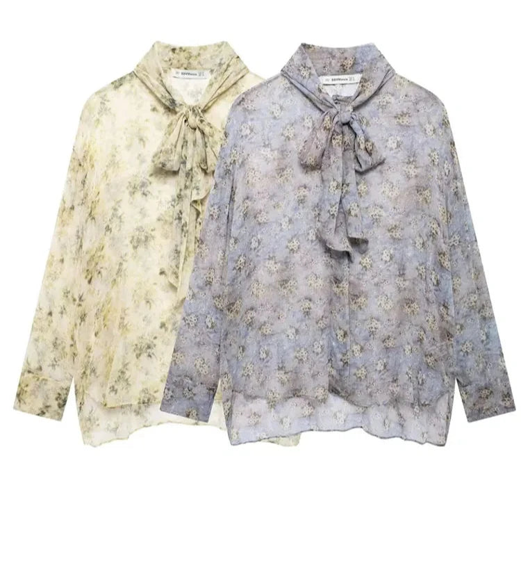 Two-Tone Semi-Transparent Printed Shirt