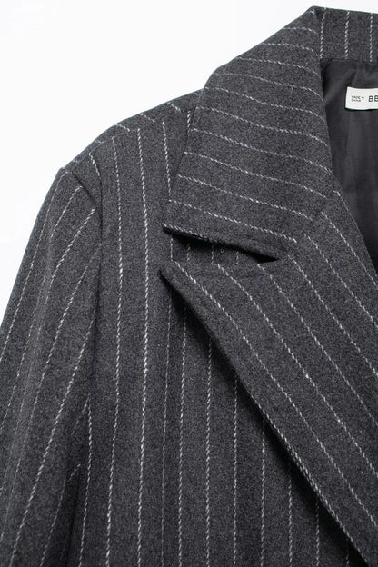 Stripe Long Coat - Double Breasted Tweed