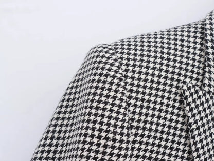 Women's Autumn Houndstooth Blazer & Wide Leg Pants Suit Set