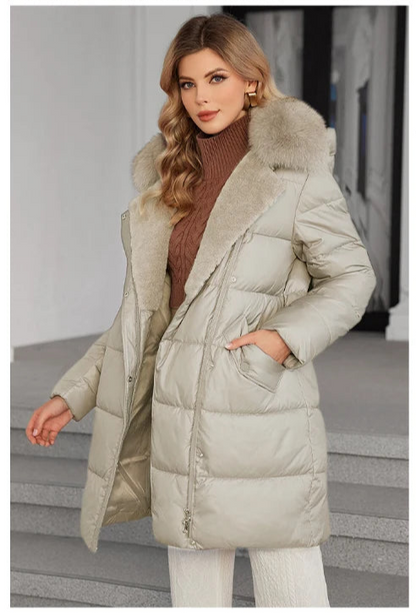 Elegant Women's Winter Down Jacket with Detachable Fur