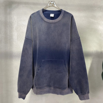 spray-dyed worn round neck sweater