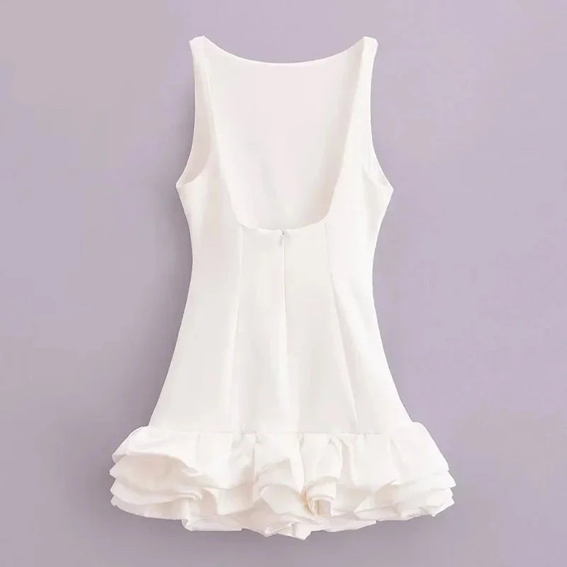 Sleeveless White Ruffle Bodycon Mini Dress